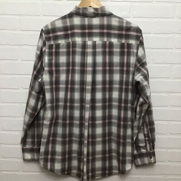 CHAPS men plaid button down shirt 100% lightweight cotton white grey red medium - Picture 3 of 10